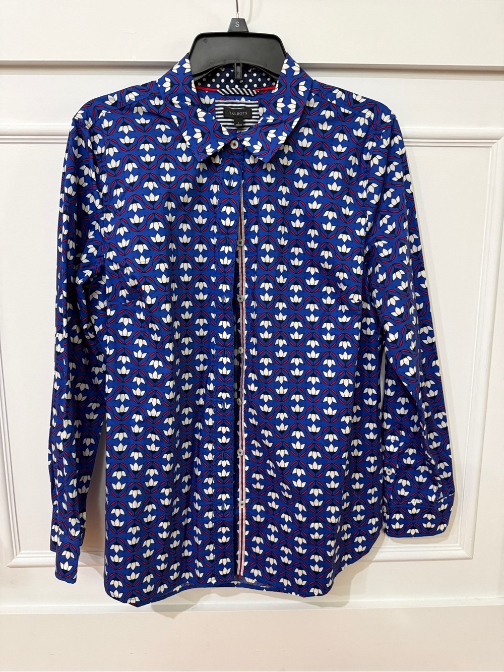 Talbots Blue Geometric Zip-Front Shirt